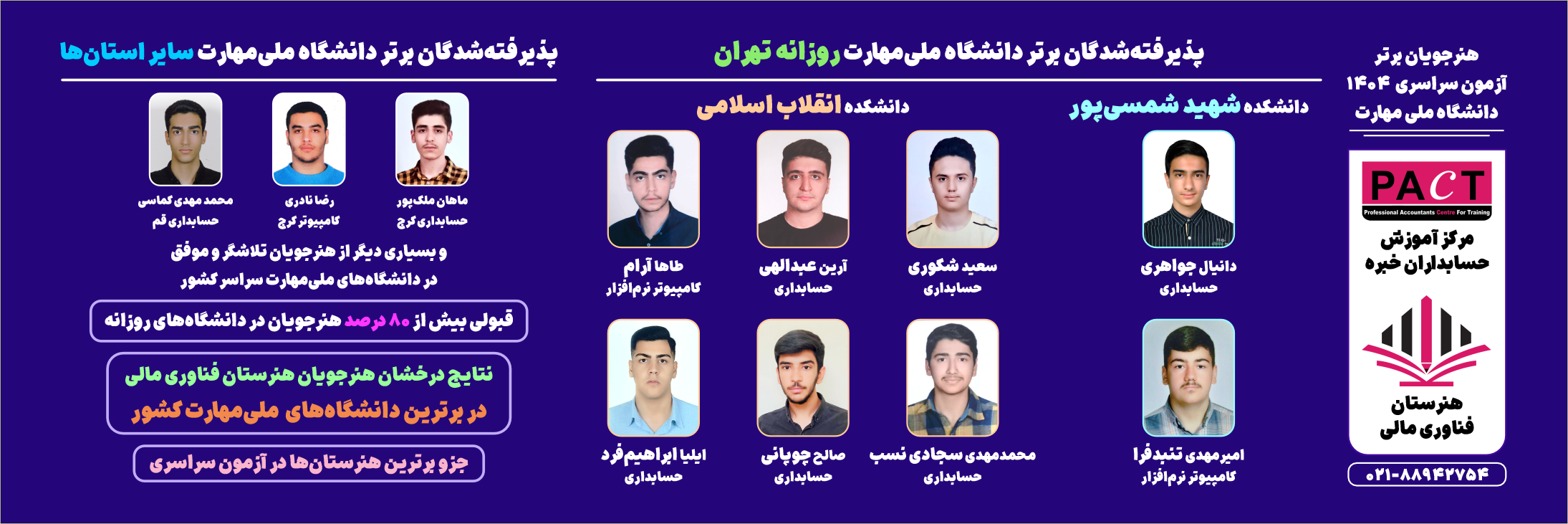 قبولی های استان تهران هنرجویان هنرستان پکت در کنکور 1404